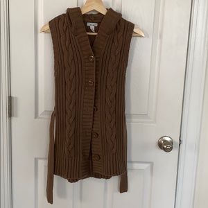 cable knit duster belted cardigan hood L (12)